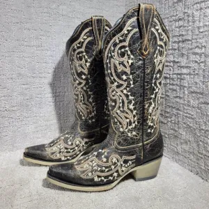 J.B Dillon Reserve Women’s Size 7B Inlay Leather Cowboy Western Boots JBR04014