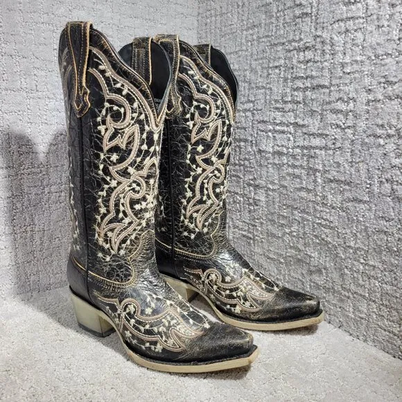 J.B Dillon Reserve Women’s Size 7B Inlay Leather Cowboy Western Boots JBR04014