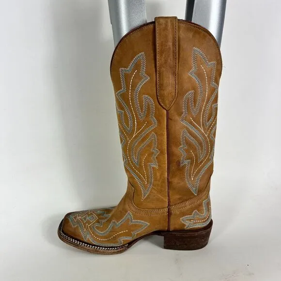 J.b. Dillon Western Cowboy Boots Women's 5 Brown Leather Slip On Embroidered