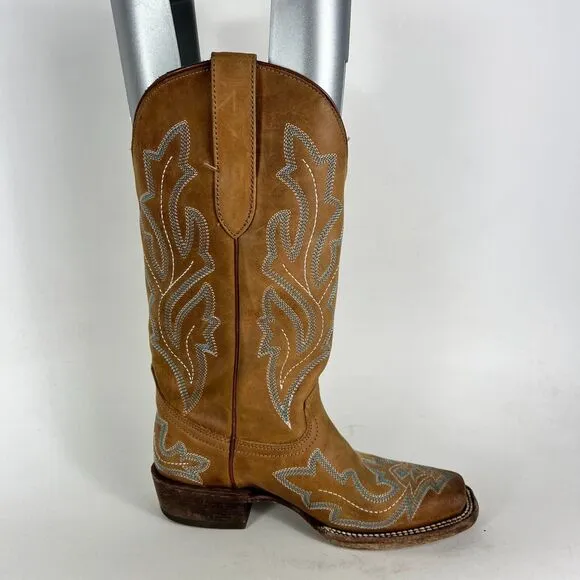 J.b. Dillon Western Cowboy Boots Women's 5 Brown Leather Slip On Embroidered
