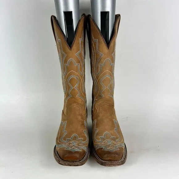 J.b. Dillon Western Cowboy Boots Women's 5 Brown Leather Slip On Embroidered