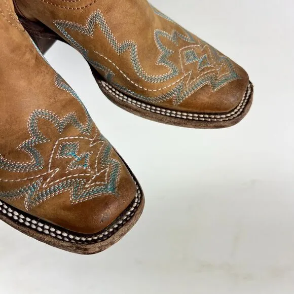J.b. Dillon Western Cowboy Boots Women's 5 Brown Leather Slip On Embroidered