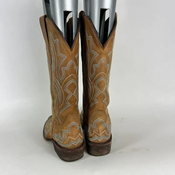 J.b. Dillon Western Cowboy Boots Women's 5 Brown Leather Slip On Embroidered