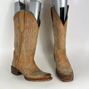 J.b. Dillon Western Cowboy Boots Women's 5 Brown Leather Slip On Embroidered