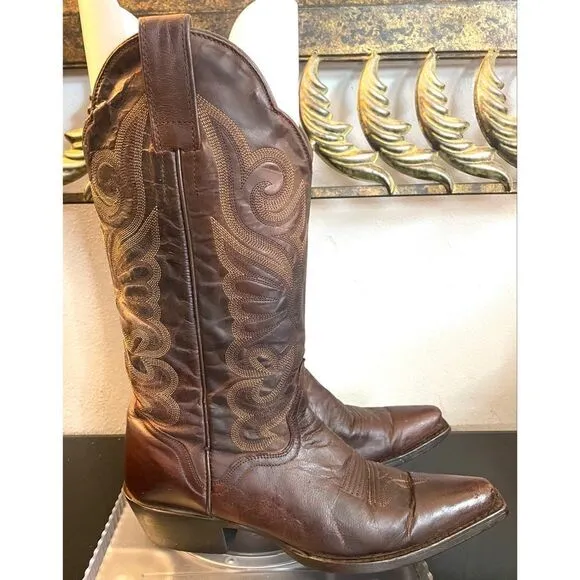 J.B. DILLON Women's Western Cowgirl Brown Goat Leather Boots Size 7B