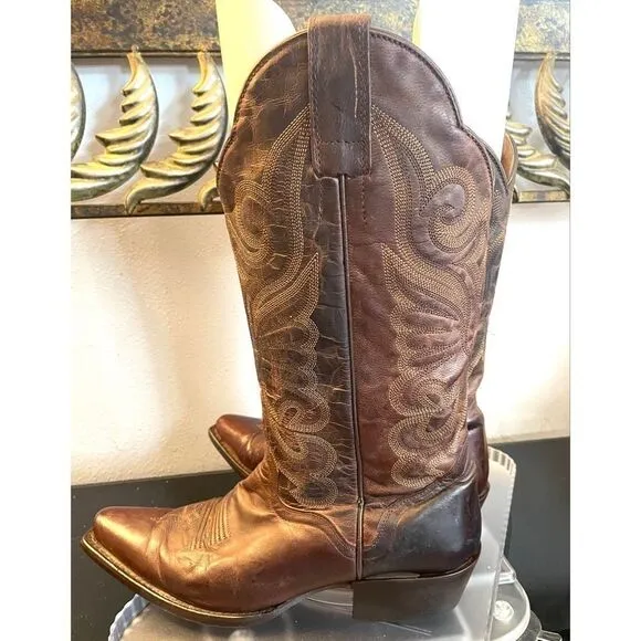 J.B. DILLON Women's Western Cowgirl Brown Goat Leather Boots Size 7B