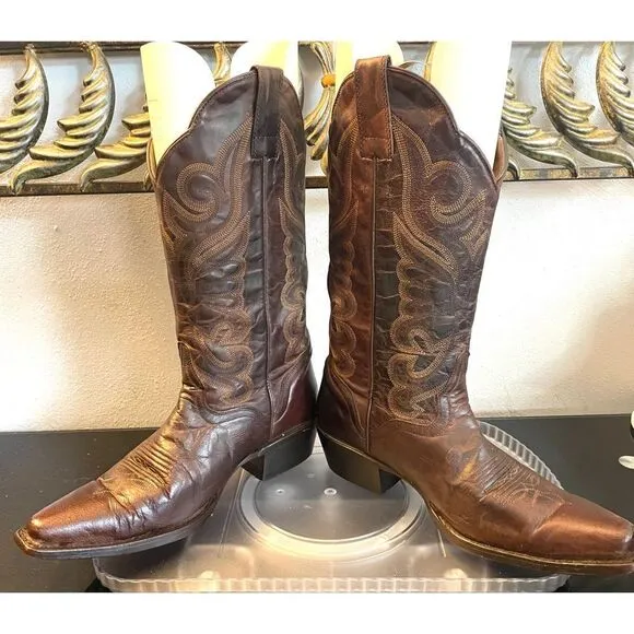 J.B. DILLON Women's Western Cowgirl Brown Goat Leather Boots Size 7B
