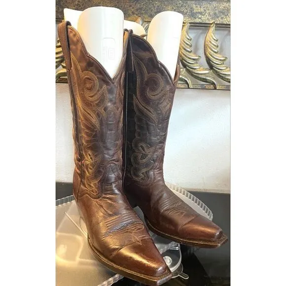 J.B. DILLON Women's Western Cowgirl Brown Goat Leather Boots Size 7B
