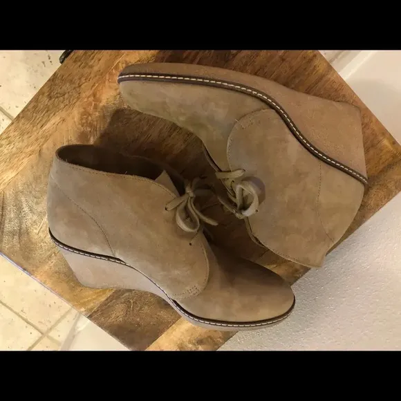 J. Crew MacAlister Suede Wedge Boots Beige