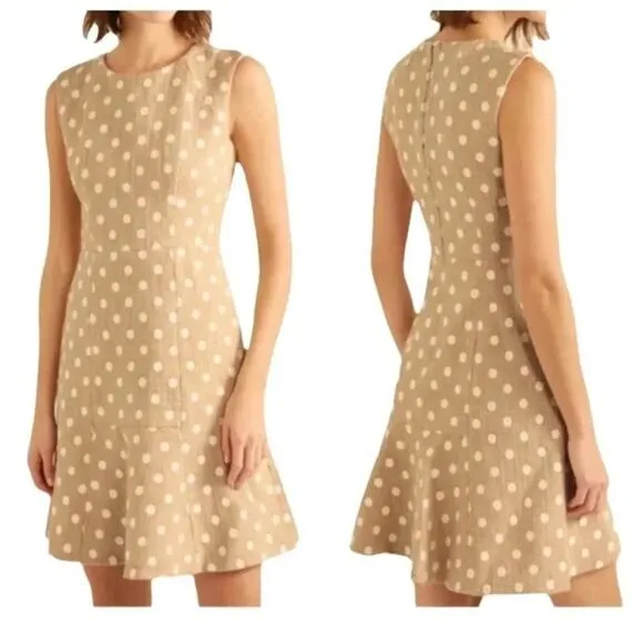 J.CREW MARCY POLKA-DOT EMBROIDERED TWEED MINI DRESS IN CAMEL Size 8 NWOT
