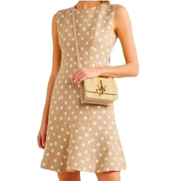 J.CREW MARCY POLKA-DOT EMBROIDERED TWEED MINI DRESS IN CAMEL Size 8 NWOT