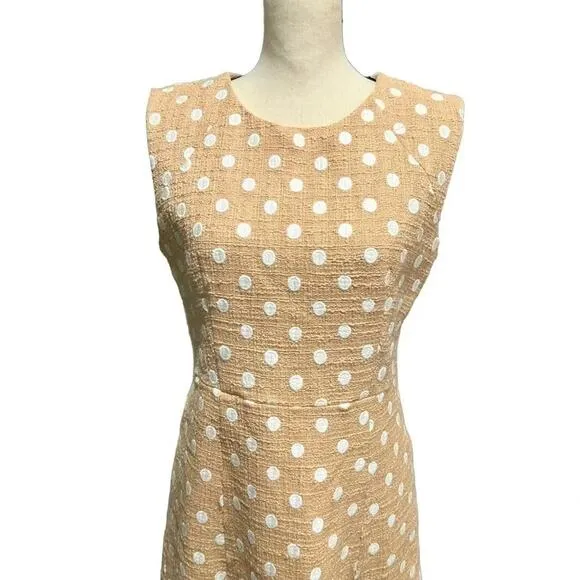 J.CREW MARCY POLKA-DOT EMBROIDERED TWEED MINI DRESS IN CAMEL Size 8 NWOT