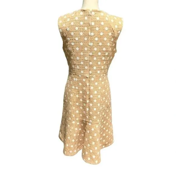 J.CREW MARCY POLKA-DOT EMBROIDERED TWEED MINI DRESS IN CAMEL Size 8 NWOT