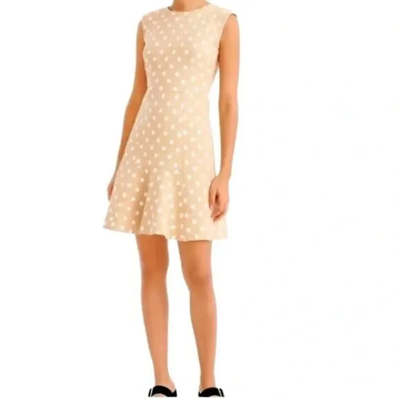 J.CREW MARCY POLKA-DOT EMBROIDERED TWEED MINI DRESS IN CAMEL Size 8 NWOT