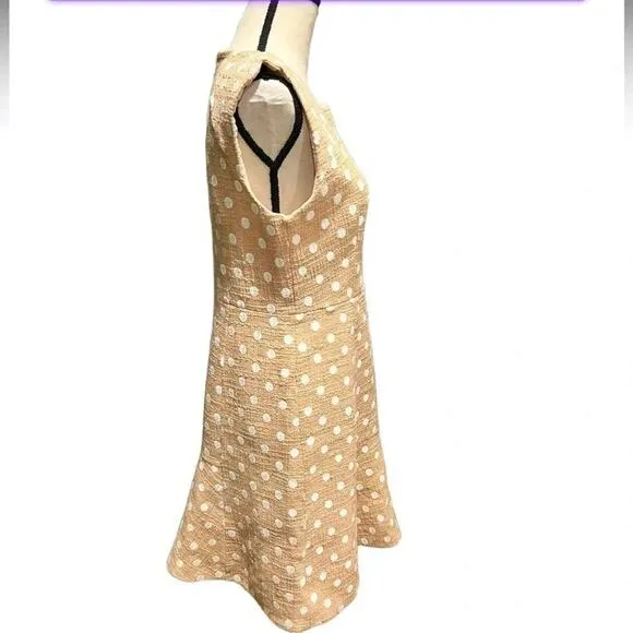 J.CREW MARCY POLKA-DOT EMBROIDERED TWEED MINI DRESS IN CAMEL Size 8 NWOT