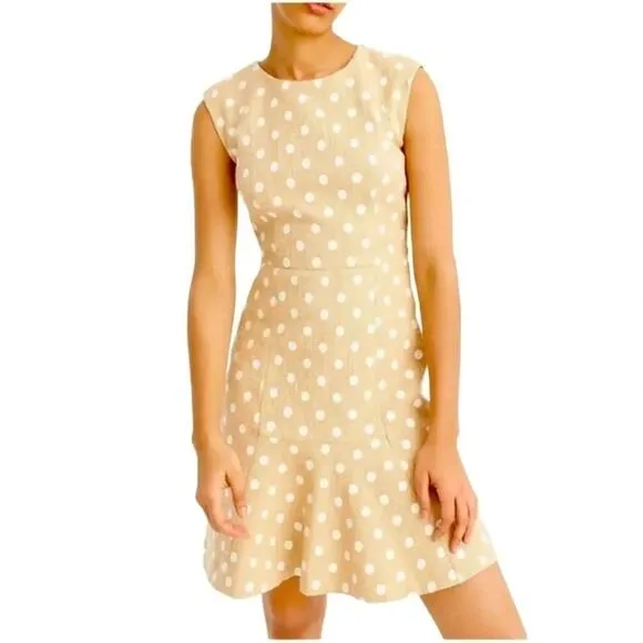 J.CREW MARCY POLKA-DOT EMBROIDERED TWEED MINI DRESS IN CAMEL Size 8 NWOT