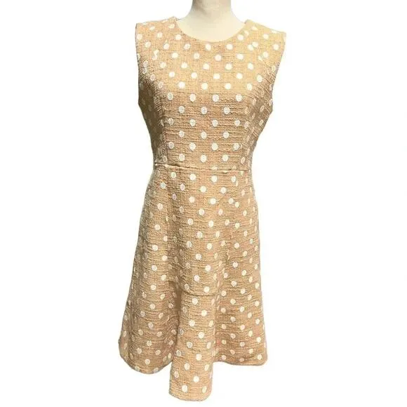 J.CREW MARCY POLKA-DOT EMBROIDERED TWEED MINI DRESS IN CAMEL Size 8 NWOT