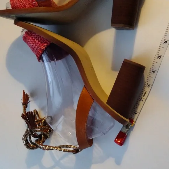 J.Crew red raffia ankle tie high heel sandals 9