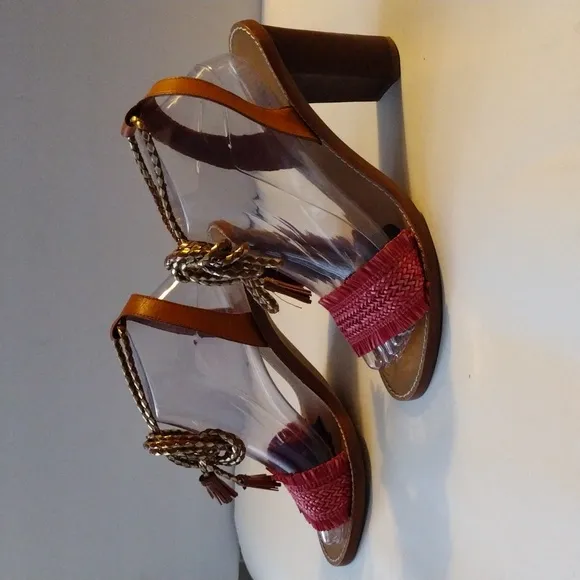 J.Crew red raffia ankle tie high heel sandals 9