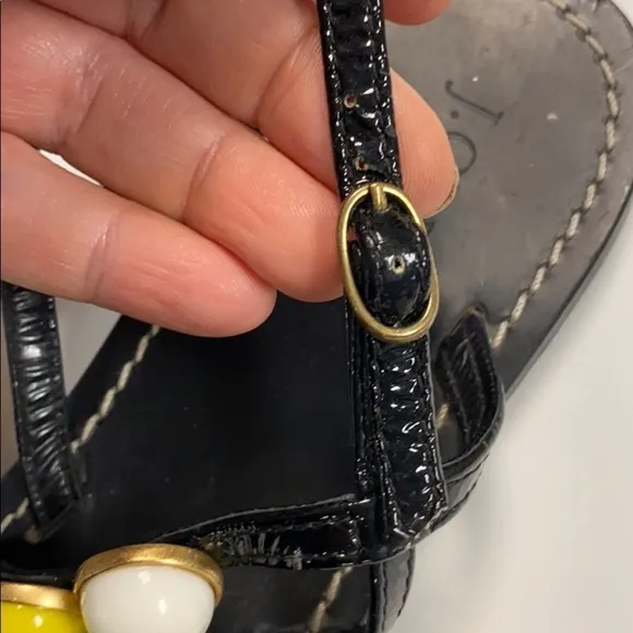J.Crew Sz.9 Black Leather Beaded Flat Sandal Italy