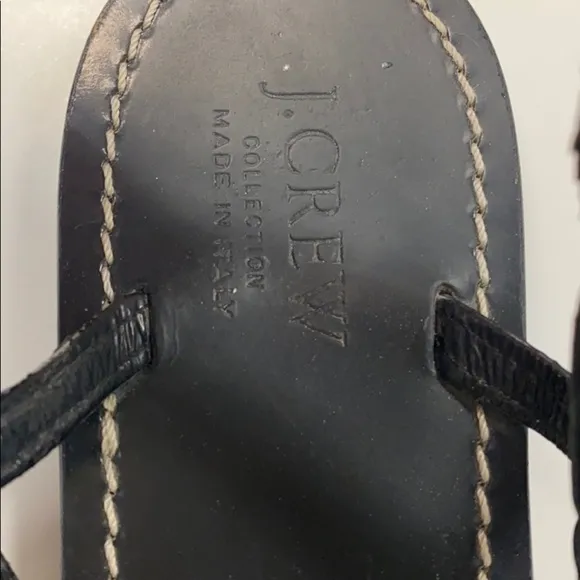 J.Crew Sz.9 Black Leather Beaded Flat Sandal Italy