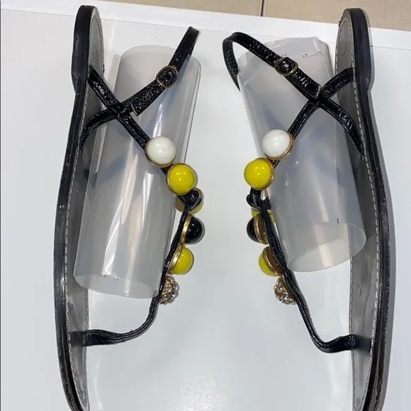 J.Crew Sz.9 Black Leather Beaded Flat Sandal Italy