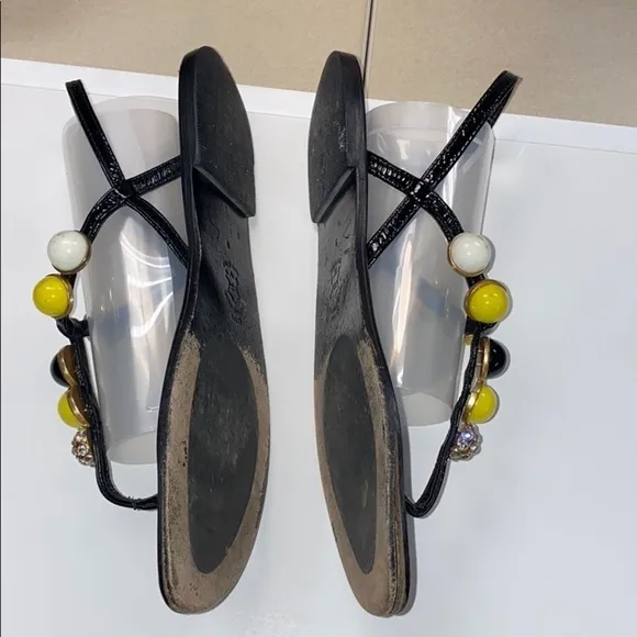 J.Crew Sz.9 Black Leather Beaded Flat Sandal Italy
