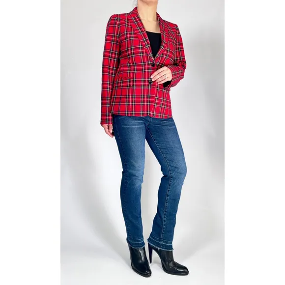 J.Crew Womans Blazer Red Blue Plaid Suit Jacket Blazer Size 6 Cotton Viscose