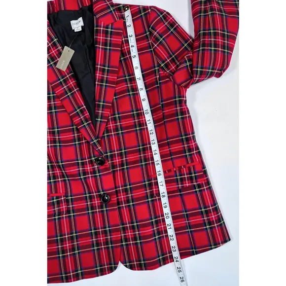 J.Crew Womans Blazer Red Blue Plaid Suit Jacket Blazer Size 6 Cotton Viscose