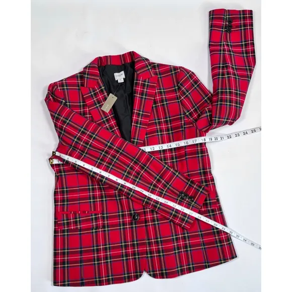 J.Crew Womans Blazer Red Blue Plaid Suit Jacket Blazer Size 6 Cotton Viscose