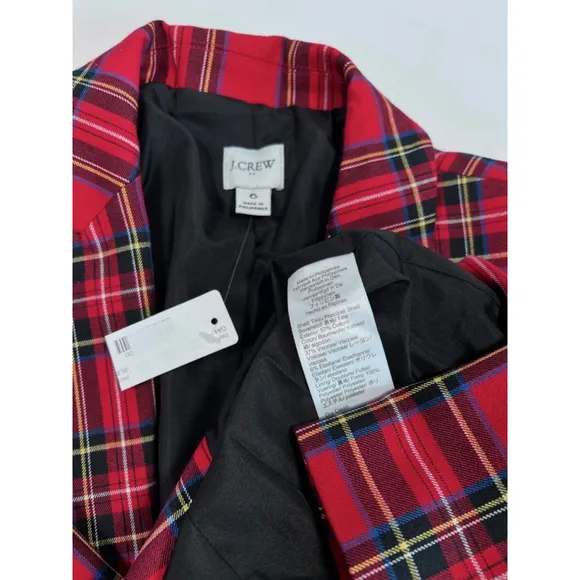 J.Crew Womans Blazer Red Blue Plaid Suit Jacket Blazer Size 6 Cotton Viscose