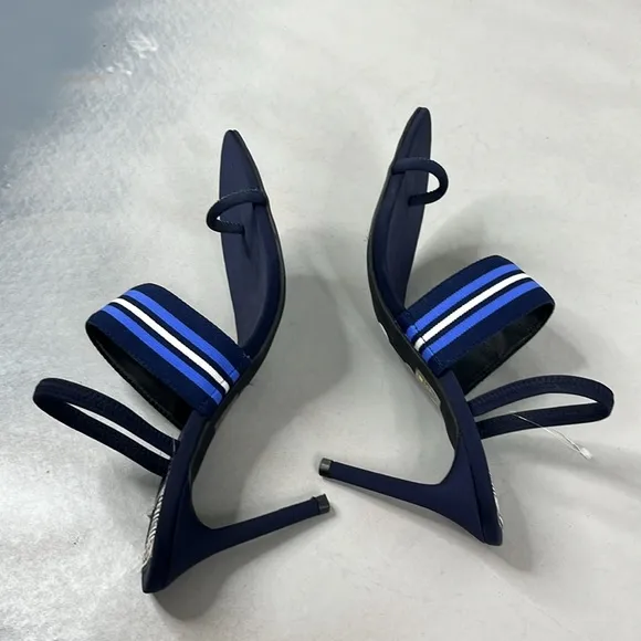 Jeffrey Campbel Striped Goalie Toe Strap Pointy Toe High Heel Sandals