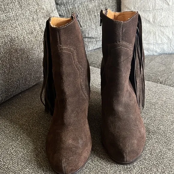 Jeffrey Campbell Brown Suede Fringe Ankle Boho Boots Bootie Size 8.5