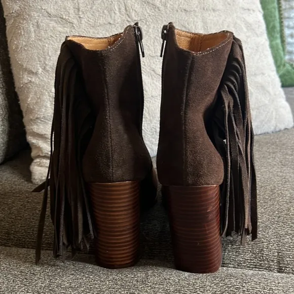 Jeffrey Campbell Brown Suede Fringe Ankle Boho Boots Bootie Size 8.5