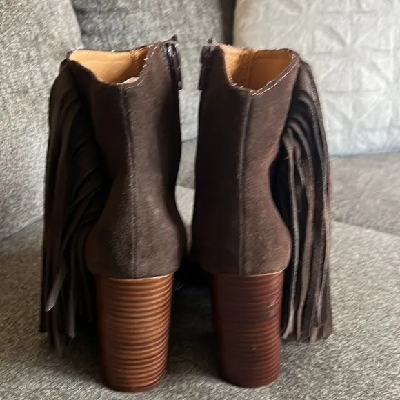 Jeffrey Campbell Brown Suede Fringe Ankle Boho Boots Bootie Size 8.5
