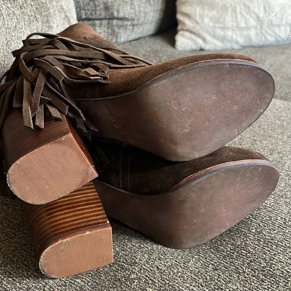 Jeffrey Campbell Brown Suede Fringe Ankle Boho Boots Bootie Size 8.5