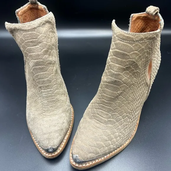 Jeffrey Campbell Cromwell Gray Snake Suede Leather Ankle Boots Bootie Size 6.5
