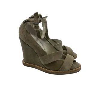 Jeffrey Campbell Dakota High Wedge Sandals Ankle Buckle Taupe Suede Womens 6.5