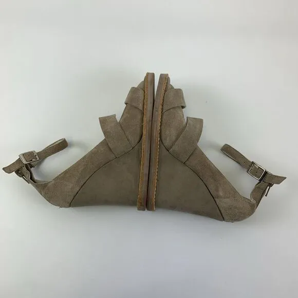 Jeffrey Campbell Dakota High Wedge Sandals Ankle Buckle Taupe Suede Womens 6.5
