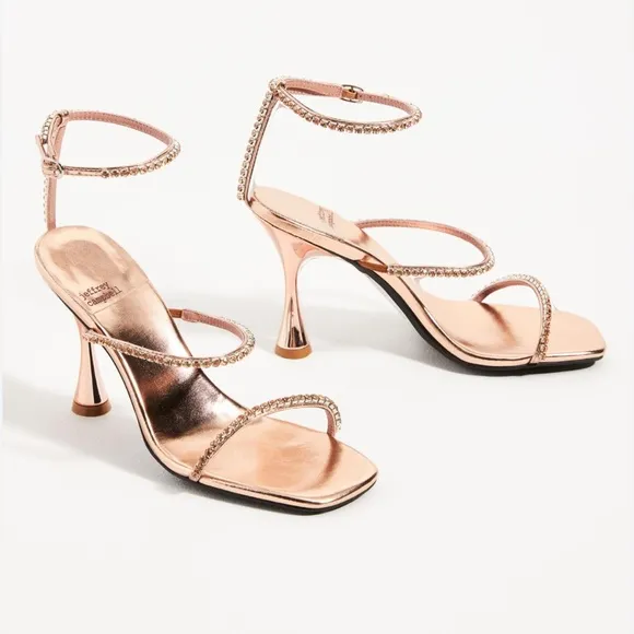 Jeffrey Campbell Demonic EmbellishedHigh Heel Sandals in Natural Satin Size 9