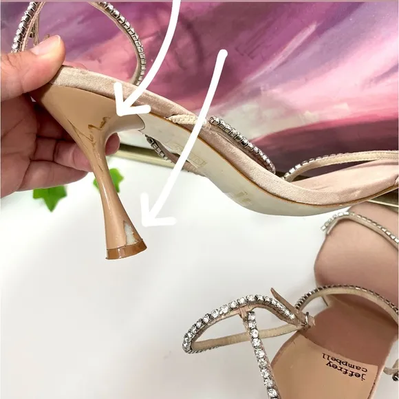 Jeffrey Campbell Demonic EmbellishedHigh Heel Sandals in Natural Satin Size 9