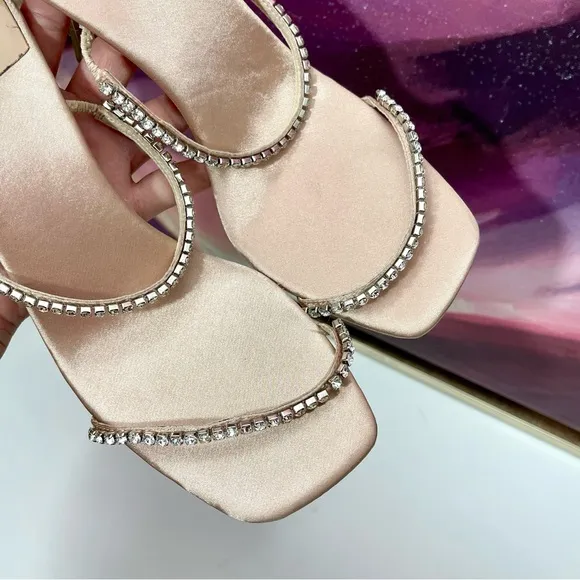 Jeffrey Campbell Demonic EmbellishedHigh Heel Sandals in Natural Satin Size 9