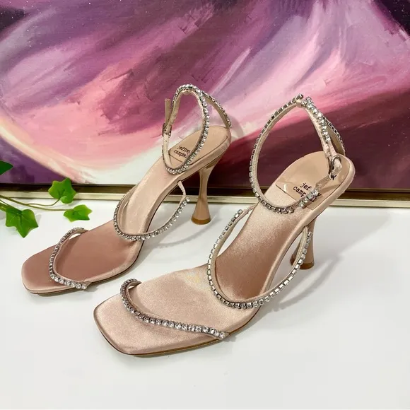 Jeffrey Campbell Demonic EmbellishedHigh Heel Sandals in Natural Satin Size 9