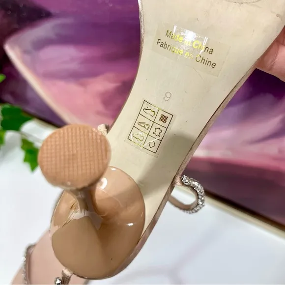 Jeffrey Campbell Demonic EmbellishedHigh Heel Sandals in Natural Satin Size 9