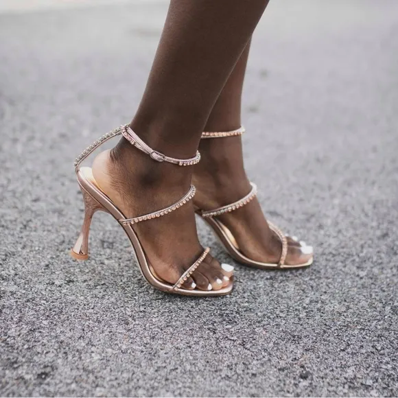 Jeffrey Campbell Demonic EmbellishedHigh Heel Sandals in Natural Satin Size 9