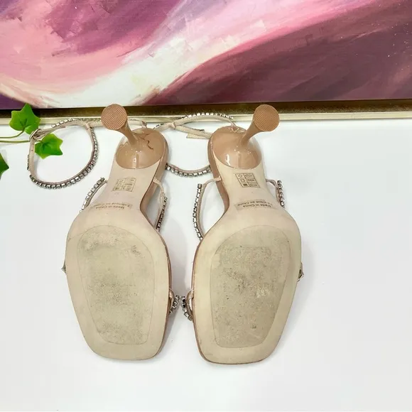 Jeffrey Campbell Demonic EmbellishedHigh Heel Sandals in Natural Satin Size 9