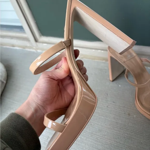 Jeffrey Campbell HUSTLER Square Toe Patent Leather Tan High Strappy Heel Size 10