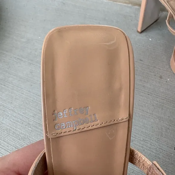 Jeffrey Campbell HUSTLER Square Toe Patent Leather Tan High Strappy Heel Size 10