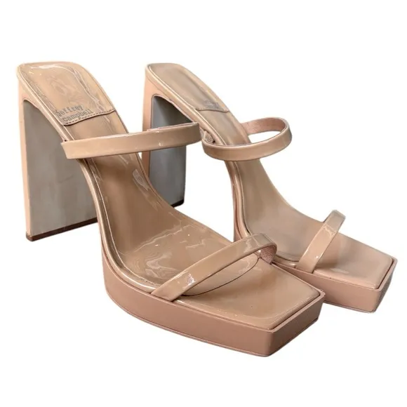 Jeffrey Campbell HUSTLER Square Toe Patent Leather Tan High Strappy Heel Size 10