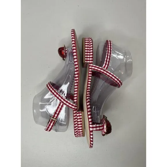 Jeffrey Campbell Red White Gingham Beeanca Slingback Sandals Size 9